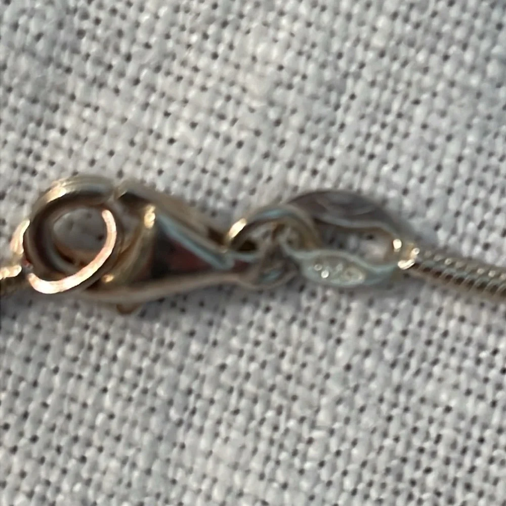 Silver 925 Necklace with Amber Crystal Pendant 21” Chain